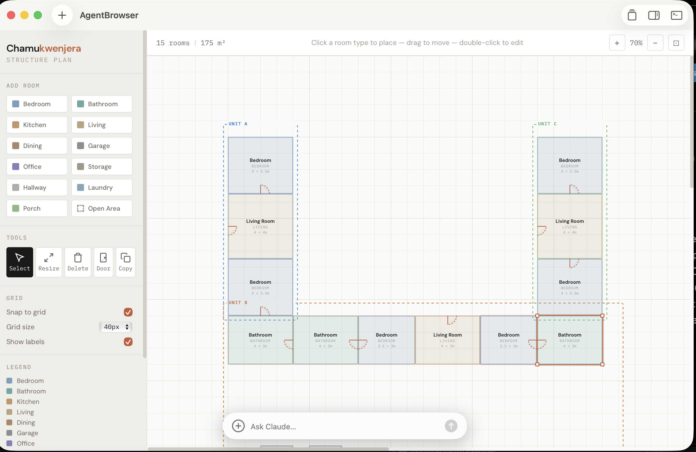 AgentBrowser interpreted the sketch into an interactive floor plan